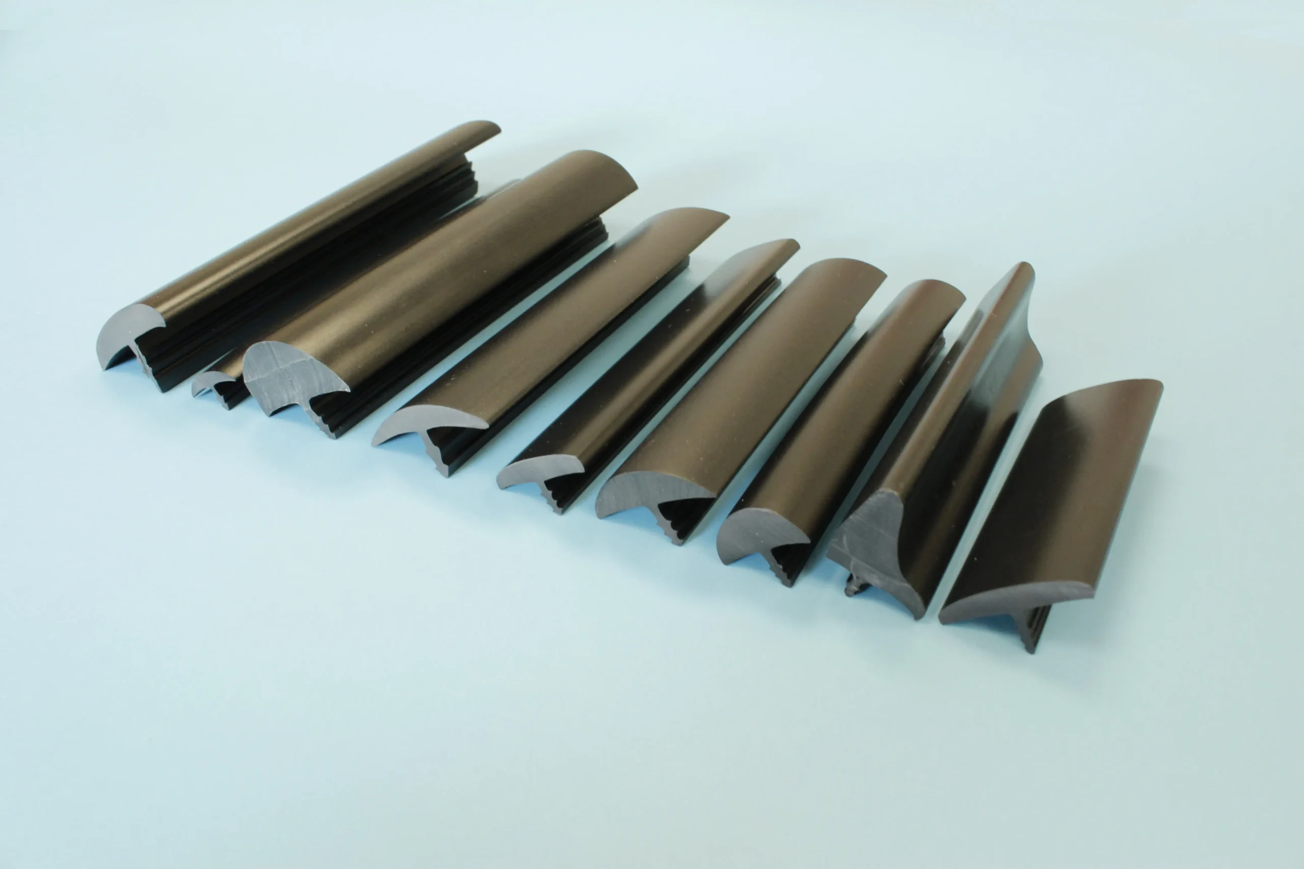 Aero Plastics T-moulding profile collection, front view